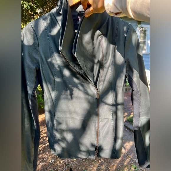 Vince 100% Goat Leather Moto Jacket Funnel Neck S Womens Charcoal Grey - Picture 14 of 16